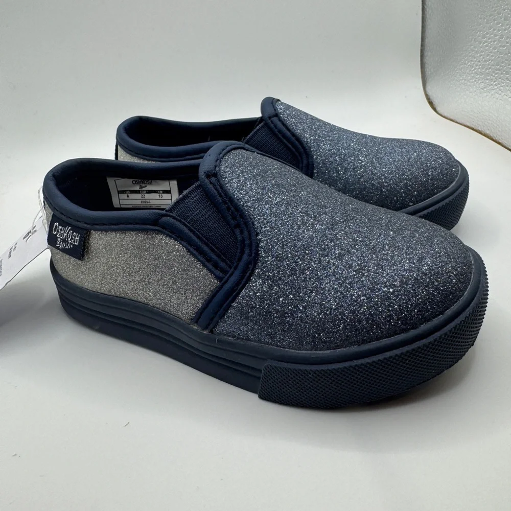NWT OshKosh B’gosh Toddler Girl Size 6M Blue & Silver Sparkly Sneakers